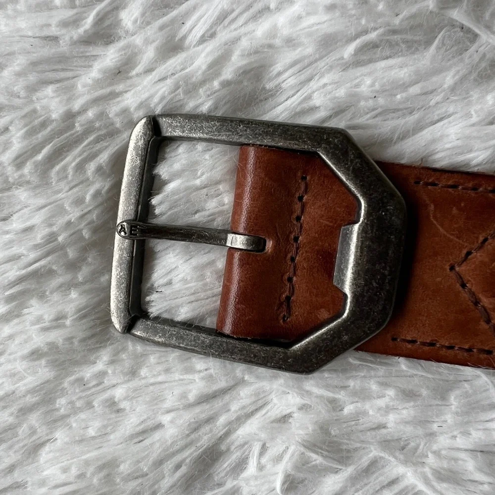 American Eagle Outfitters Canvas Belt Painted Eagle Leather Ends Size L